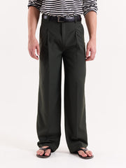 Green Pinstriped Baggy Fit Trousers